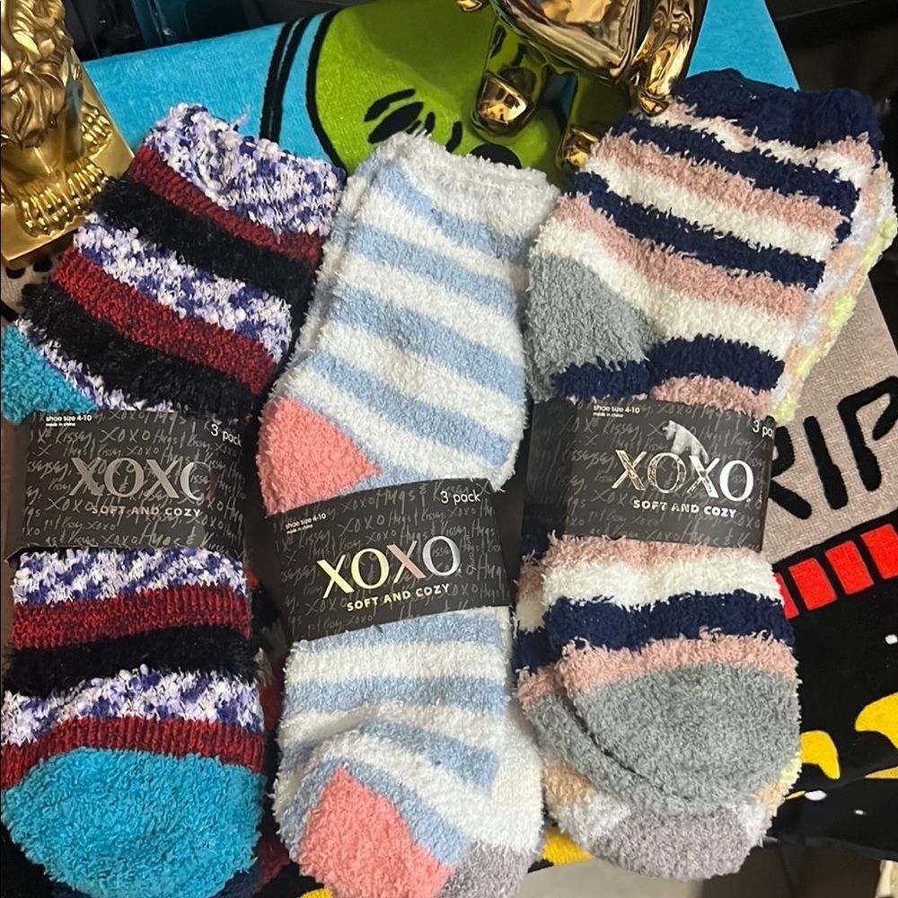 XOXO Blue and Pink Casual Socks Plush Comfort combo socks  3 PACKS OF 3 Pairs